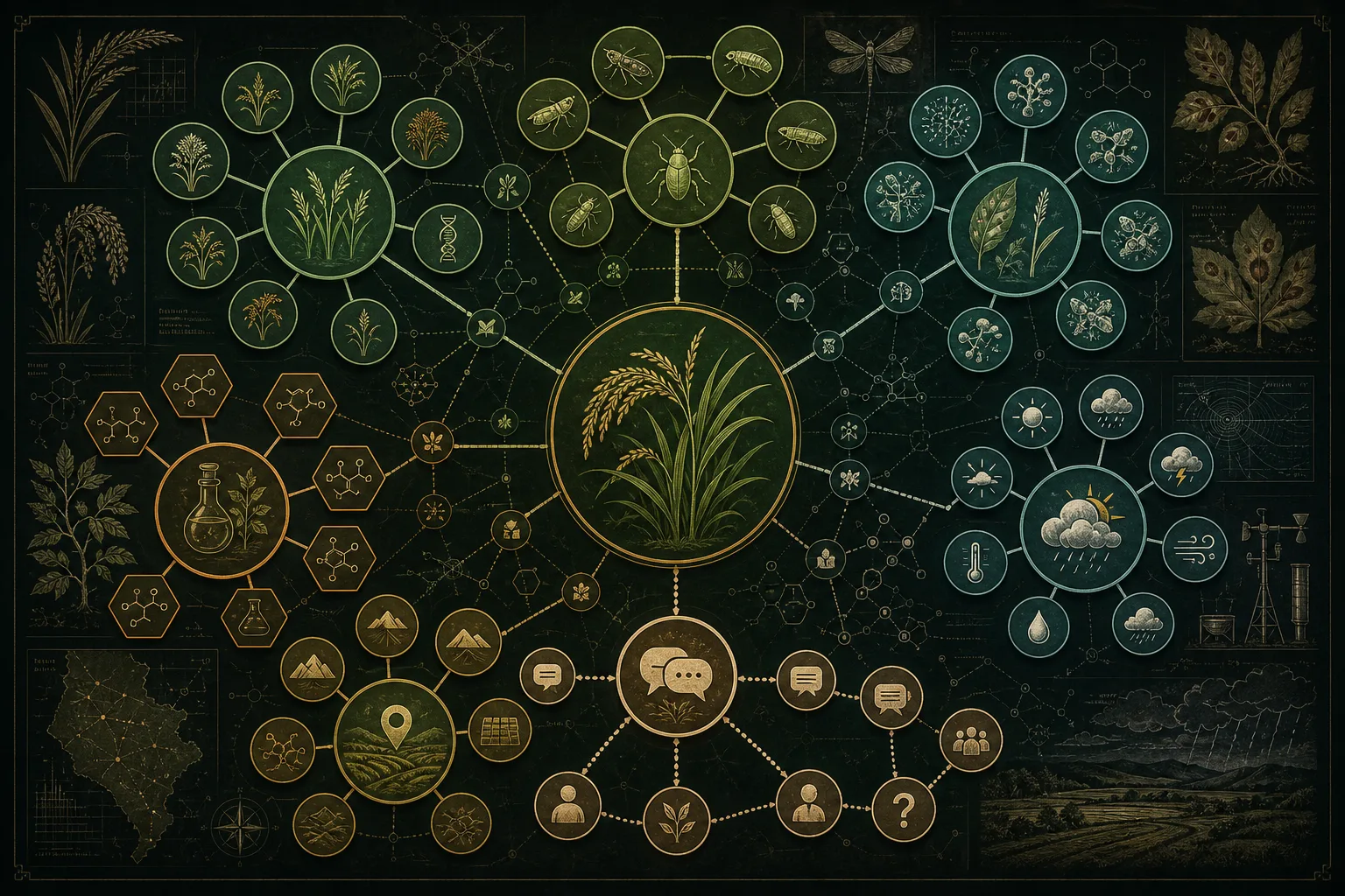 A data atlas linking crops, varieties, pests, diseases, inputs, weather, locations, and farmer conversations.