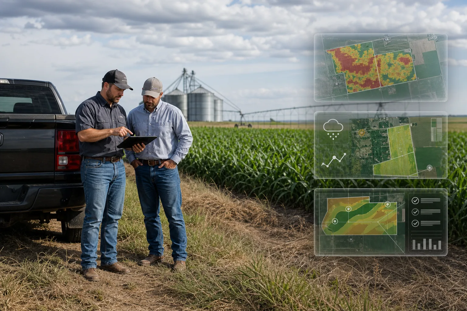 A US crop advisor and operations manager reviewing field history, scouting, weather, imagery, and follow-through on a large corn operation.