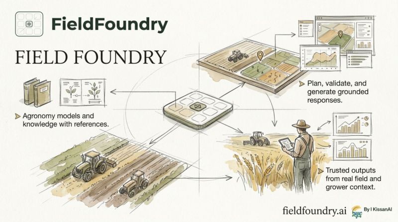 FieldFoundry: Agronomy models and knowledge with references; plan, validate, and generate grounded responses; trusted outputs from real field and grower context.