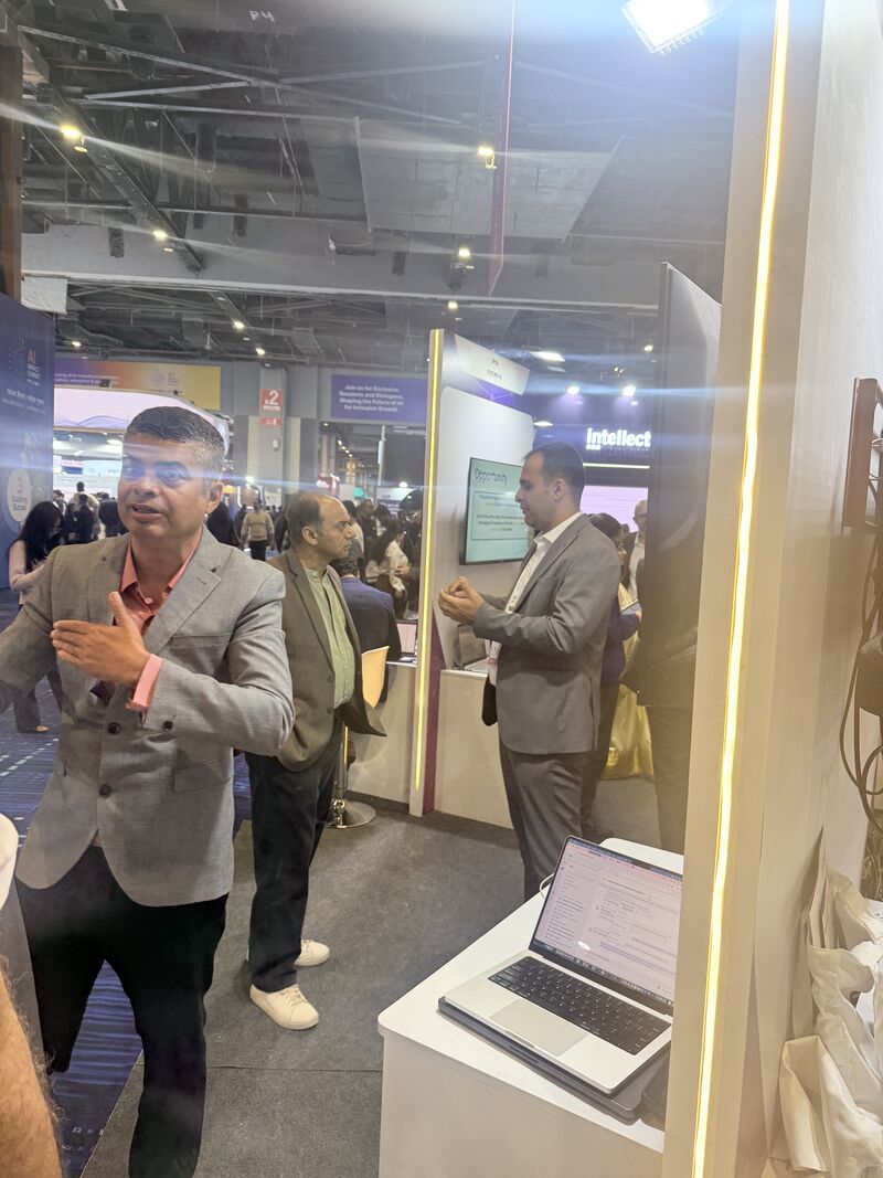 Pratik at the KissanAI pod in Hall 2 during the India AI Impact Summit at Bharat Mandapam, New Delhi.