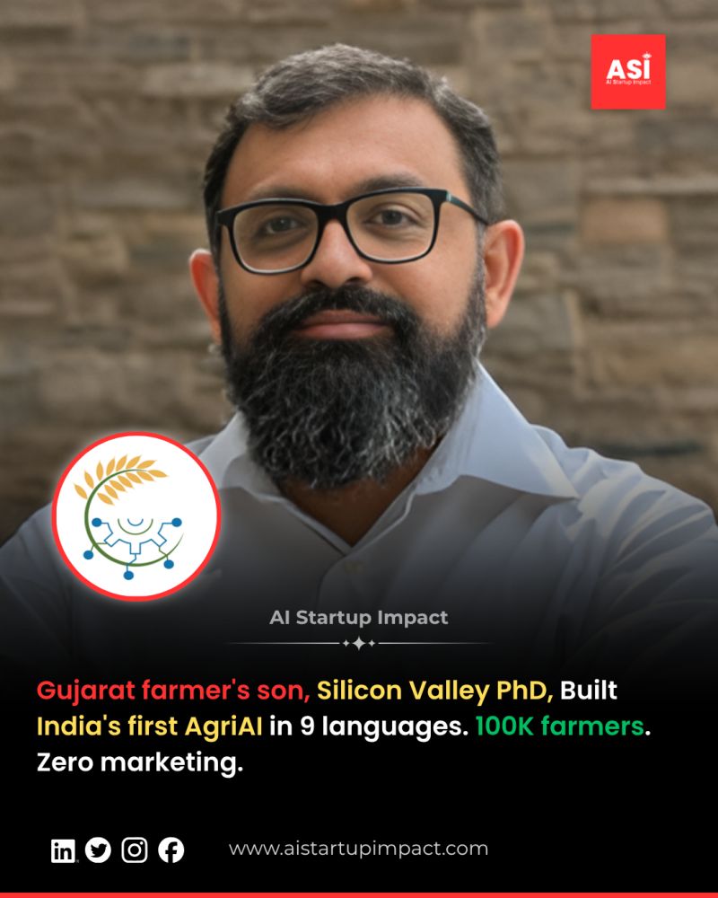 A farmer in Gujarat holding a phone, with KissanGPT on screen